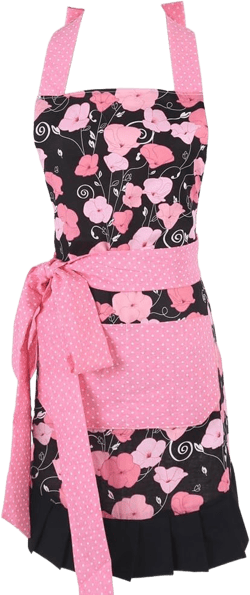 Women's Cotton Floral Apron with Pockets, Adjustable Long Ties for Kitchen Cooking, Baking and Gardening Pink Morning Glory