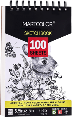 MARTCOLOR 5.5X8.5” Premium Sketch Book Set, 1 Pack, 100 Sheets(68 lb/100gsm) Sketchbook, Spiral Bound, Acid-Free Drawing Paper, Artist Sketch Pad for Kids Beginners Artists, Perfect for Most Dry Media