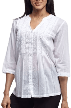 La Cera Button Front Embroidered Cotton Top
