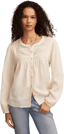 Lucky Brand Women's Peasant Lace Inset Cotton Blouse