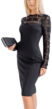 Elegant Lace Midi Dress with Lace Sleeves