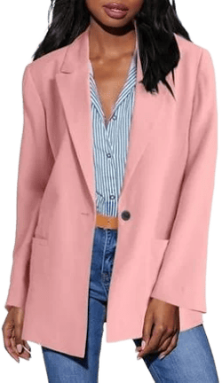 Women's Oversized Lapel Colla Button Blazer with Pockets