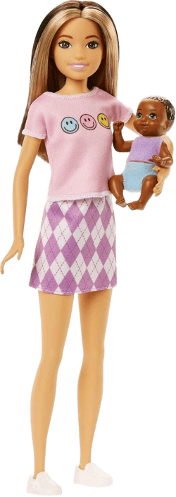 Barbie Dolls and Accessories, Skipper Doll (Two-Tone Hair) with Baby Figure and 5 Accessories, Babysitters Inc. Playset, Multicolor, HJY32 Modern Multicolor