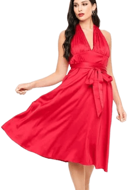 Unique Vintage Women's Satin Halter Swing Dress