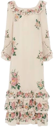 Chloé Square-neck ruffled long Dress in crêpe de chine Women's