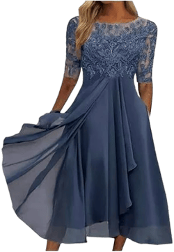 Women's Flowy Chiffon Lace Maxi Dress