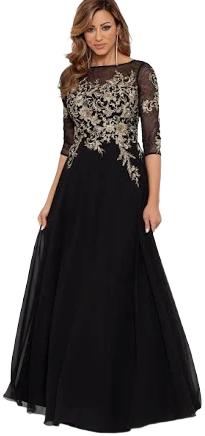 Betsy & Adam Women's Embroidered 3/4-Sleeve Gown