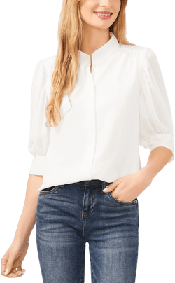 CeCe Women's Puff Sleeve Button-Up Shirt