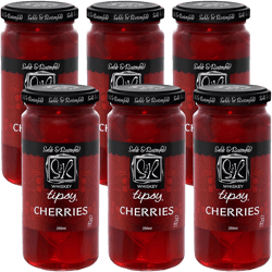 Whiskey Tipsy Cherries Cocktail Garnish - Whiskey Cherries in Spiked Syrup, Premium Cocktail Cherries for Manhattans, Martinis, Dessert, Cheese Tray - Sable & Rosenfeld - 10 oz (Pack 6)