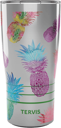 Tervis Traveler Watercolor Pineapples Triple Insulated Insulated Tumbler Travel Cup Keeps Drinks Cold & Hot, 20oz, Stainless Steel