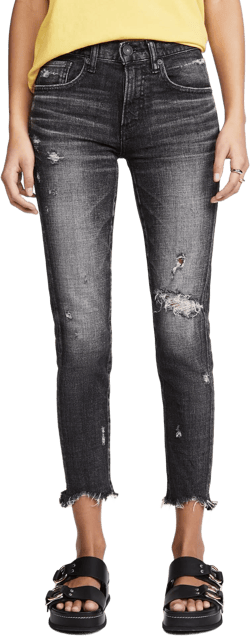 Moussy Vintage Glendele Distressed Cropped Skinny Jeans, Black, Women's, 27