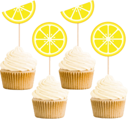 Gexolenu 24 Pcs Lemon Cupcake Toppers Glitter Fruit Theme Summer Lemonade Cupcake Picks for Kid Baby Shower Party Decorations Boy Girl Birthday Cake Party Supplies Style B