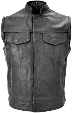 Usa Leather 1205 Men's Black 'Combat Style' Motorcycle Biker Leather Vest