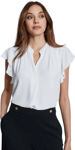 T-Tahari Women's Pleated Flutter Sleeve Top