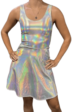 Holographic A-Line Mini Dress with Pockets