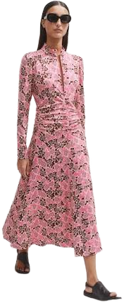 ME+EM Women's Graphic Ribbon Floral Print Midi Dress