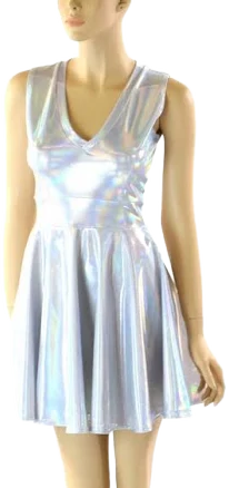 Holographic V Neck Skater Dress