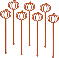 Coffee and Cocktail Stirrers, Reusable Plastic Drink Stirrer Sticks, 24 Swizzle Sticks, Use as a Cocktail Garnish or Cocktail Mixers, Halloween Party, Fall Party 6 inch (Pumpkin)