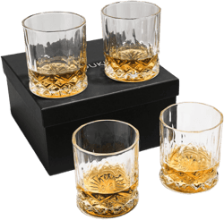 SIYOUKI Crystal Whiskey Glasses Set 11 oz, Old Fashioned Rocks Barware Lowball Glass for Bourbon, Scotch Whisky, Cocktails, Cognac, Liquor Drinking, Men Gift (4 Pack)
