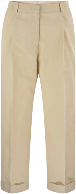 PT Torino Women's Wide Leg Cropped Linen Cotton Trousers