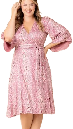 Kiyonna Women's Gemini Floral Bell Sleeve Wrap Dress