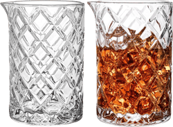 Tebery 2 Pack Crystal Cocktail Mixing Glass, 22Oz Thick Bottom Seamless Bar Mixing Pitcher, Professional Quality