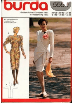 Burda 5550 Long Sleeved, Draped Wrap Dress or Dress with Over-Wrap Hemline