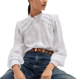 ME+EM Women's Cotton Lace Trim Blouse