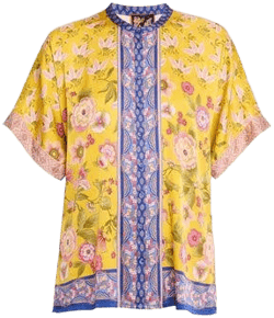 Johnny Was The Audrey Floral-Print Silk Charmeuse Tunic Size: Medium