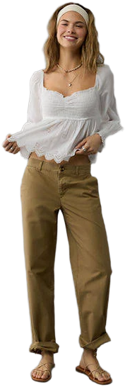 AE Women's Long-Sleeve Smocked Babydoll Blouse