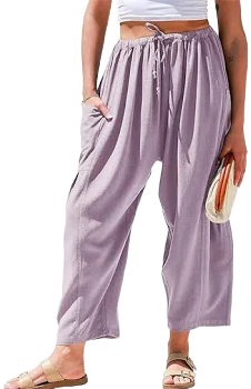 Women's Full Length Mid Waist Breathable Micro-Elastic Waist Wide Leg Pants