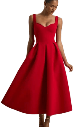 Rosemary Red Sweetheart-Neck Midi Dress