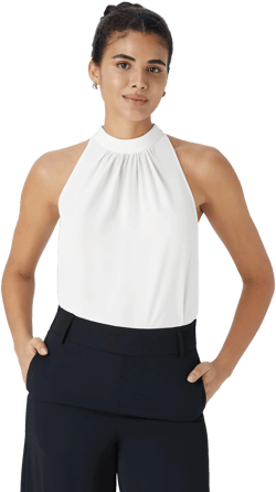 Halara Keyhole Back Halter Curved Hem Work Blouse