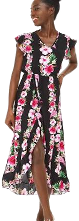 Hibiscus Vine Women's Wrap Ruffle Dress