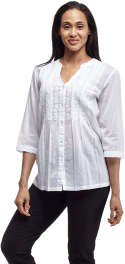 La Cera Button Front Embroidered Cotton Top
