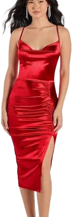 Windsor Nadine Ruched Satin Midi Dress