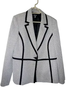 Nine West Womens Chevron Metallic One-Button Blazer Black Multi