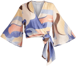 Retro Wave Wrap Kimono Blouse