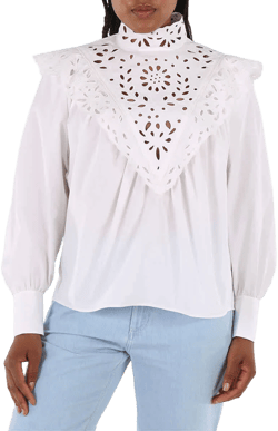 Chloe Ladies White Cotton Poplin High-Neck Shirt