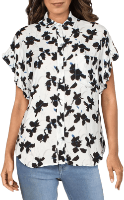 4OUR Dreamers Women's Floral Ruffled Button-Down Top