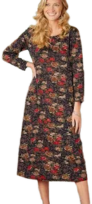 Vermont Country Store Women's Floral Cotton Knit A-Line Dress
