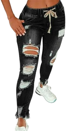 Women's High-Waist Skinny Stretch Ripped Jeans