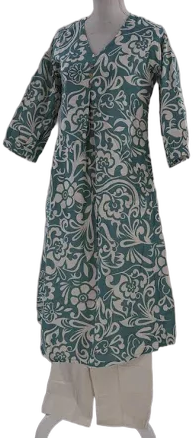 ChicBoutiqueStudioUS Teal Blue Cotton Flex Print A-Line Floral Print Kurta Palazzo Set Indian Ethnic Summer Women Kurta Casual Girls Indian ...