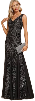 JJ's House Dress 2025 Black Sleeveless Long V-Neck Mermaid