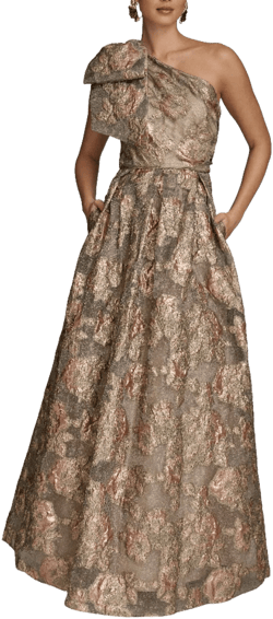 Donna Karan Women's Metallic Jacquard One-Shoulder Bow Floral Ball Gown