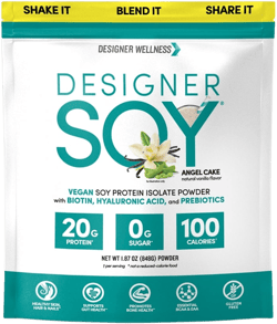 Designer Wellness, Soy Isolate Protein Powder with Biotin, Hyaluronic Acid, and Prebiotics, Vegan, 0 Sugar, Non-GMO, Angel Cake Vanilla, 1.87 lb