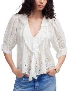 Madewell Women's Pintuck Ruffle Puff Sleeve Top