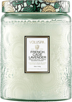 Voluspa French Cade Lavender Candle, 18 oz, Coconut Wax Blend, Scented Candles for Home, 100 Hour Burn Time, Candle Jars