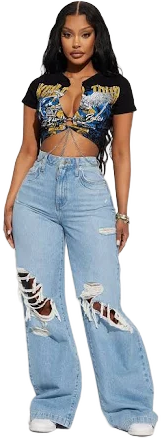 Fashion Nova Women's Not A Chance Ripped Non Stretch Jeans