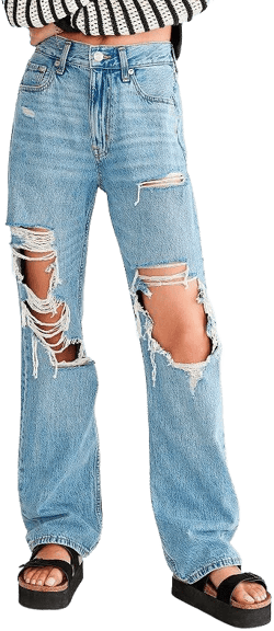 Aeropostale Juniors' High-Rise Loose Fit Distressed Jeans